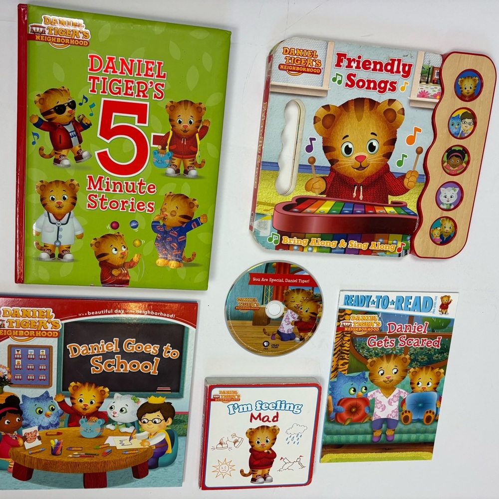 Lot of SIX (6) PBS KIDS Daniel Tiger's Neighborhood Children's Books & DVD